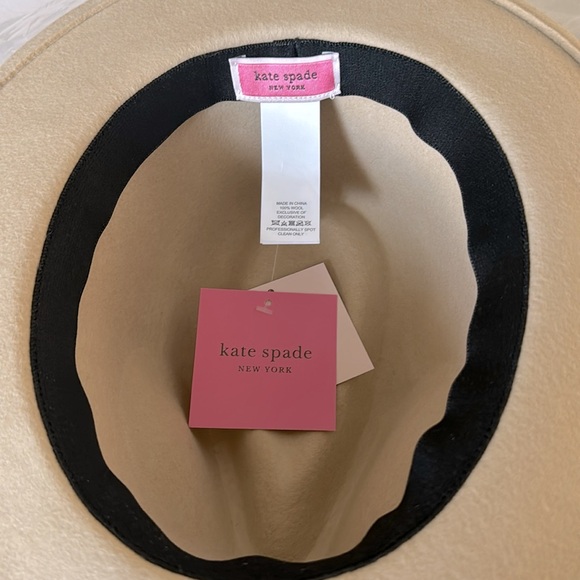 Kate Spade Beige Wool Fedora Hat Black Logo Bow Band One Size main image 11